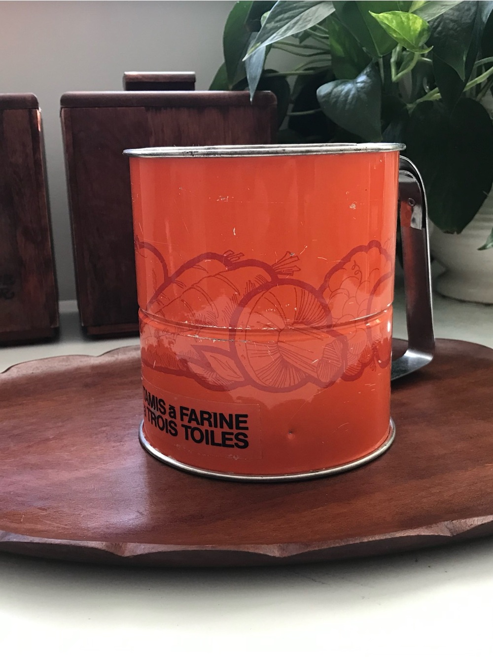 Vintage Androck 3 Screen Flour Sifter Orange Metal